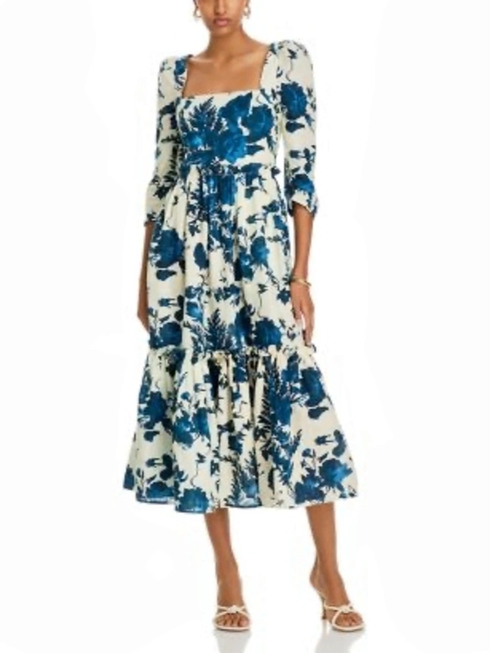 Cara Cara Floral Midi Dress in Blue & White Size Small